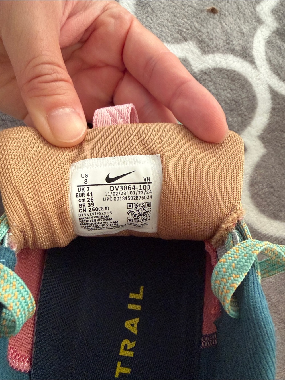 Nike Trail Running Sneakers in Teal with Pink and Mustard Accents - Picture 4 of 4
